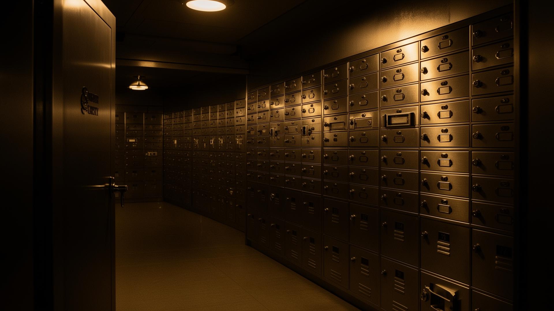 Interior of Hobart Mint private vault with rows of safe deposit boxes