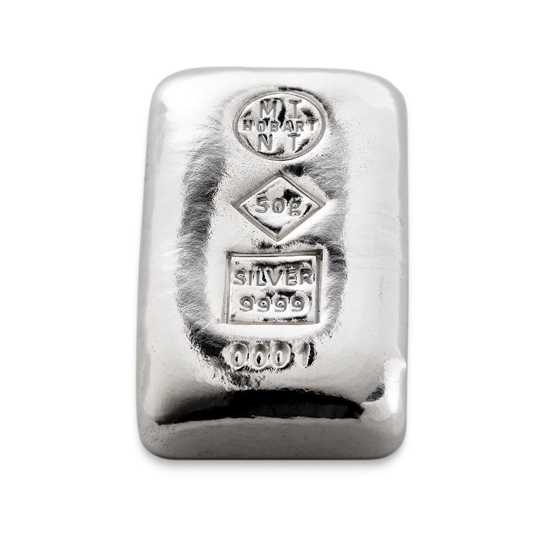 Box of 10 - 50g Silver 'Mini' Cast Bars